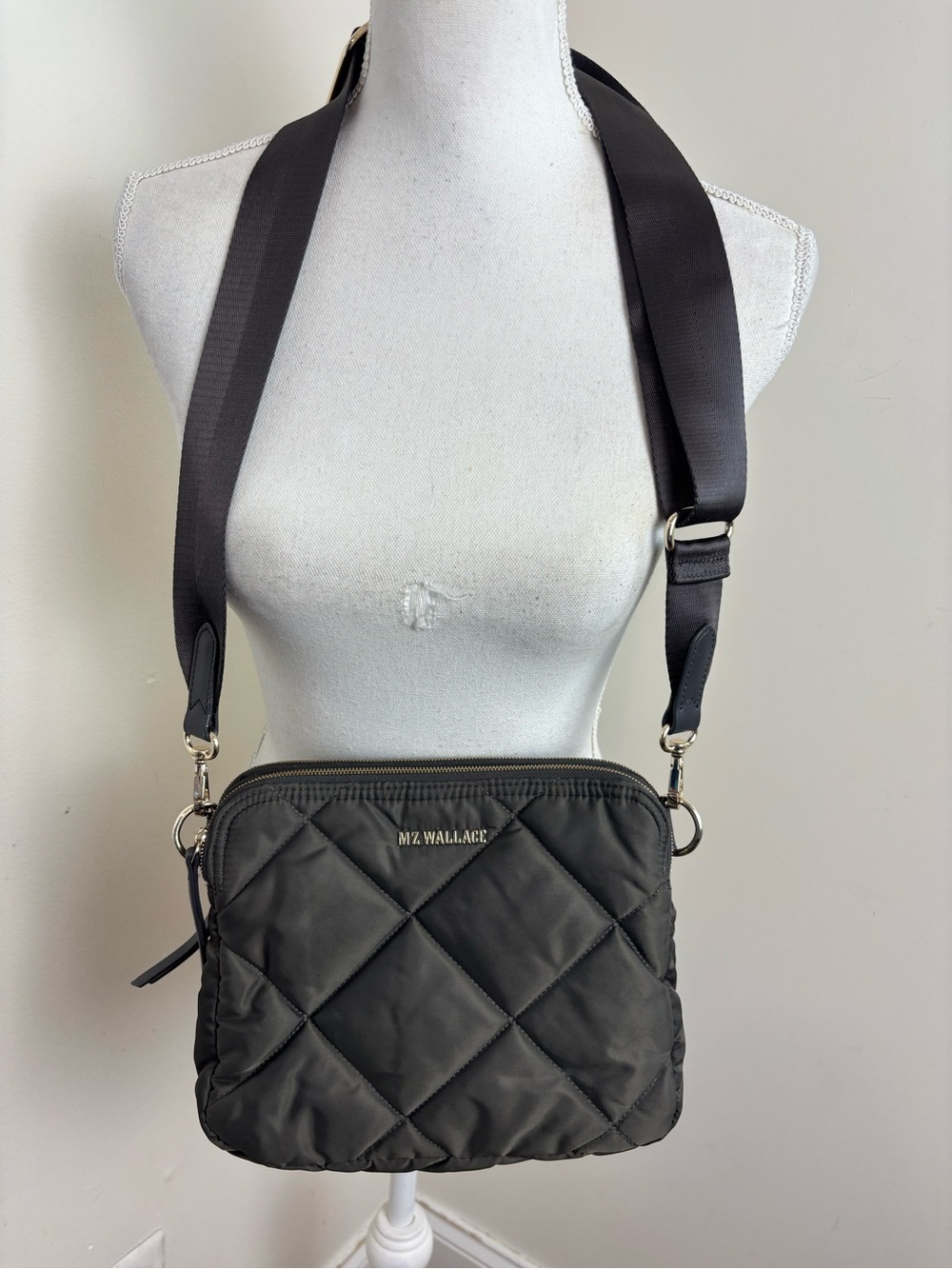 MZ Wallace Madison Quilted Nylon Crossbody Bag In Olive Green - Picture 9 of 12